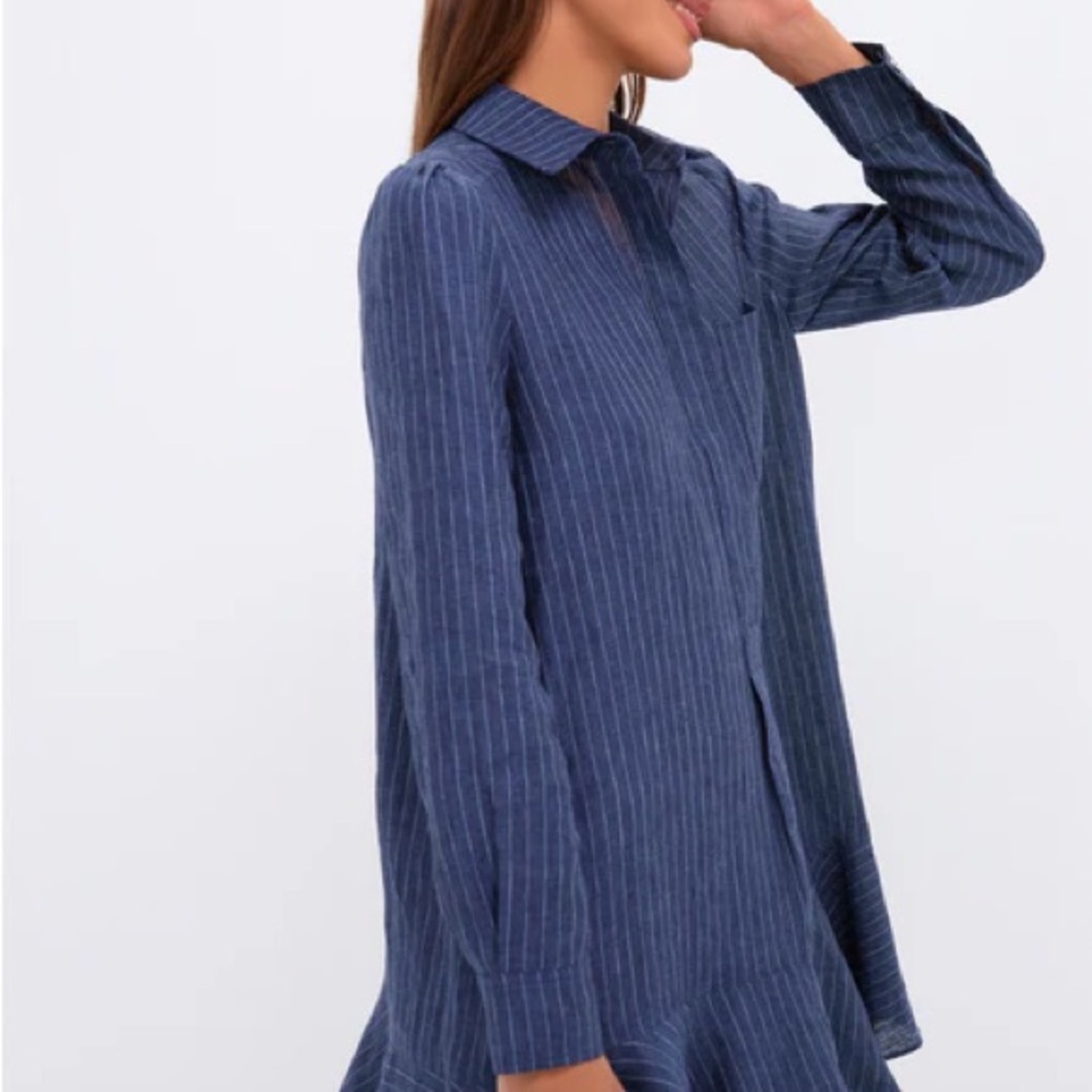 Tuckernuck Blue Striped Linen Callahan Shirt Dress
